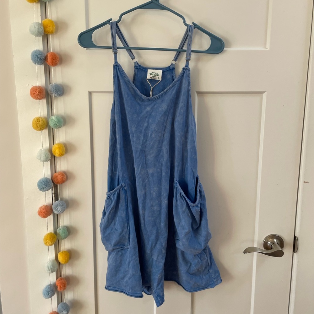 Mineral Washed Blue Romper with Pockets